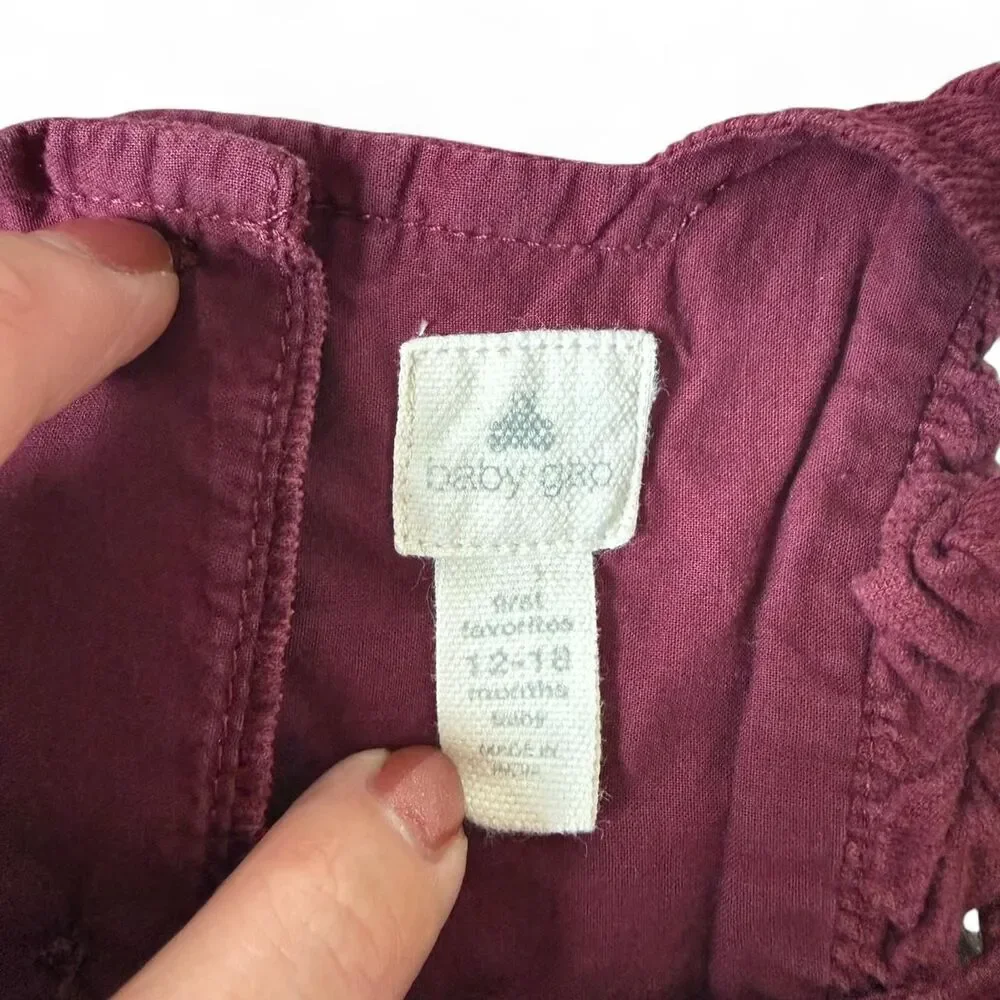 Baby Gap Ruffle Corduroy Bubble Romper Overalls - 12-18 Months Burgundy